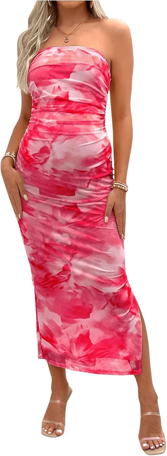 Milumia Women's Maternity Floral Mesh Split Strapless Dress