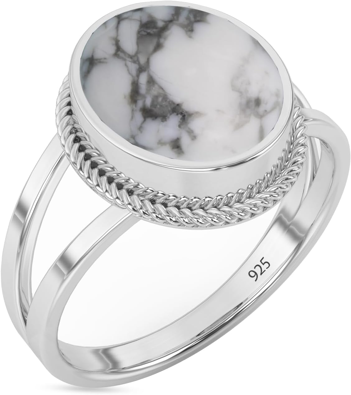 Sterling Silver 925 Ring with Natural Howlite Gemstone for Women