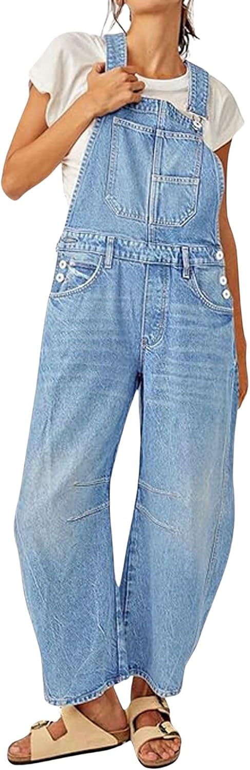 Y2K Baggy Barrel Jeans Overalls for Women - Vintage Denim Style