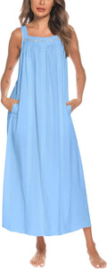 YOZLY Women's Cotton Nightgown with Pockets and Beautiful Embroidery