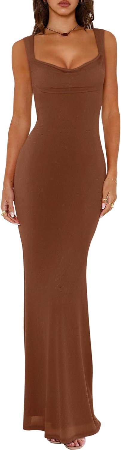 REORIA Women's Summer Cowl Neck Mesh Sleeveless Tank Dress