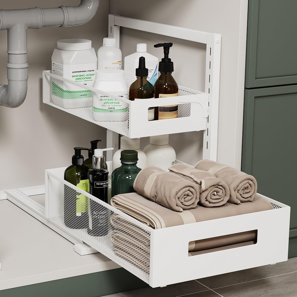 Under Sink Organizer Adjustable Height for Bathroom Storage