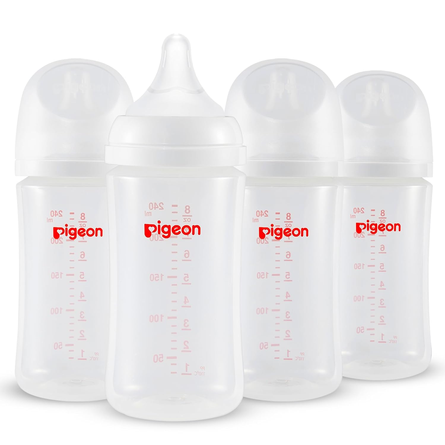 Pigeon PP Nursing Bottles: Anti-Colic, Natural Feel, Easy Clean, 8.1 Oz x4 + M Nipples