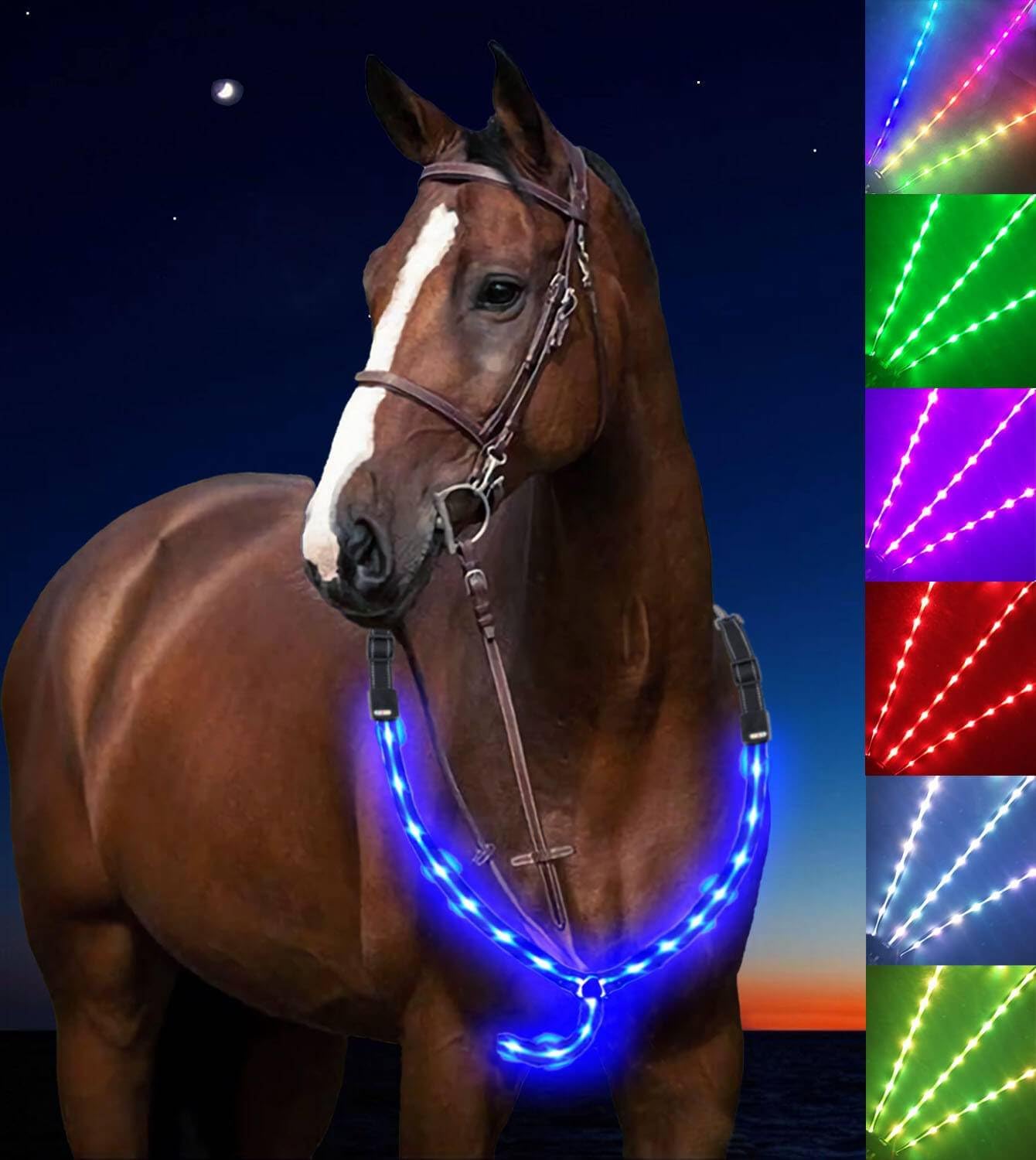 LED Horse Breastplate Collar - 7 Colors for Night Riding Safety