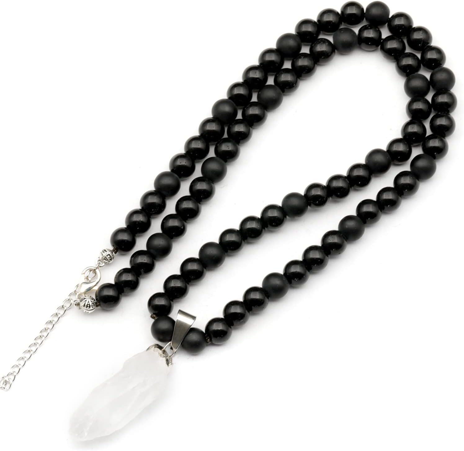Natural Raw Tourmaline Pendant with Black Onyx Beaded Necklace