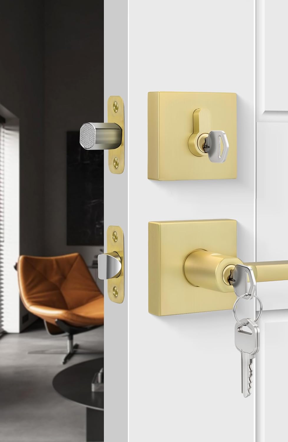 goldenwarm Gold Exterior Door Lock Set with Deadbolt for Security