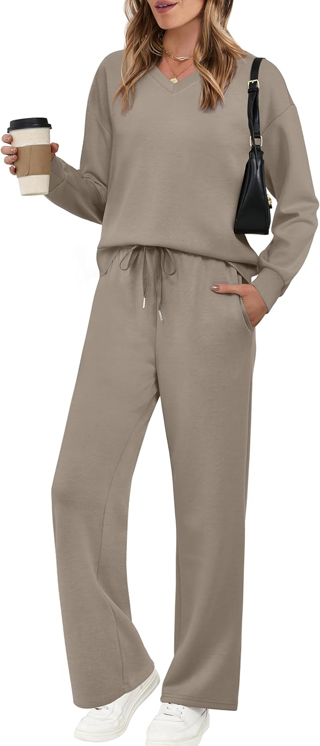 WIHOLL Lounge Sets for Women: Cozy V Neck 2 Piece Outfits