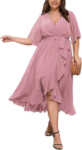 Women Plus Size Maxi Wrap Dress Short Sleeve V Neck - High Low Split
