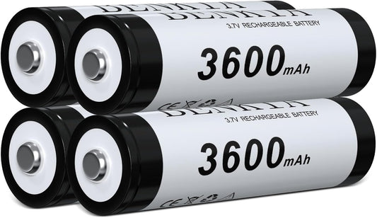 BENKIA 18650 Rechargeable Batteries 3600mAh 4 Pack - High Capacity Power!