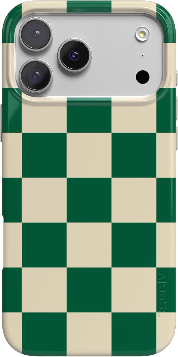 Casely iPhone 17 Pro Case - Green Checkerboard Design