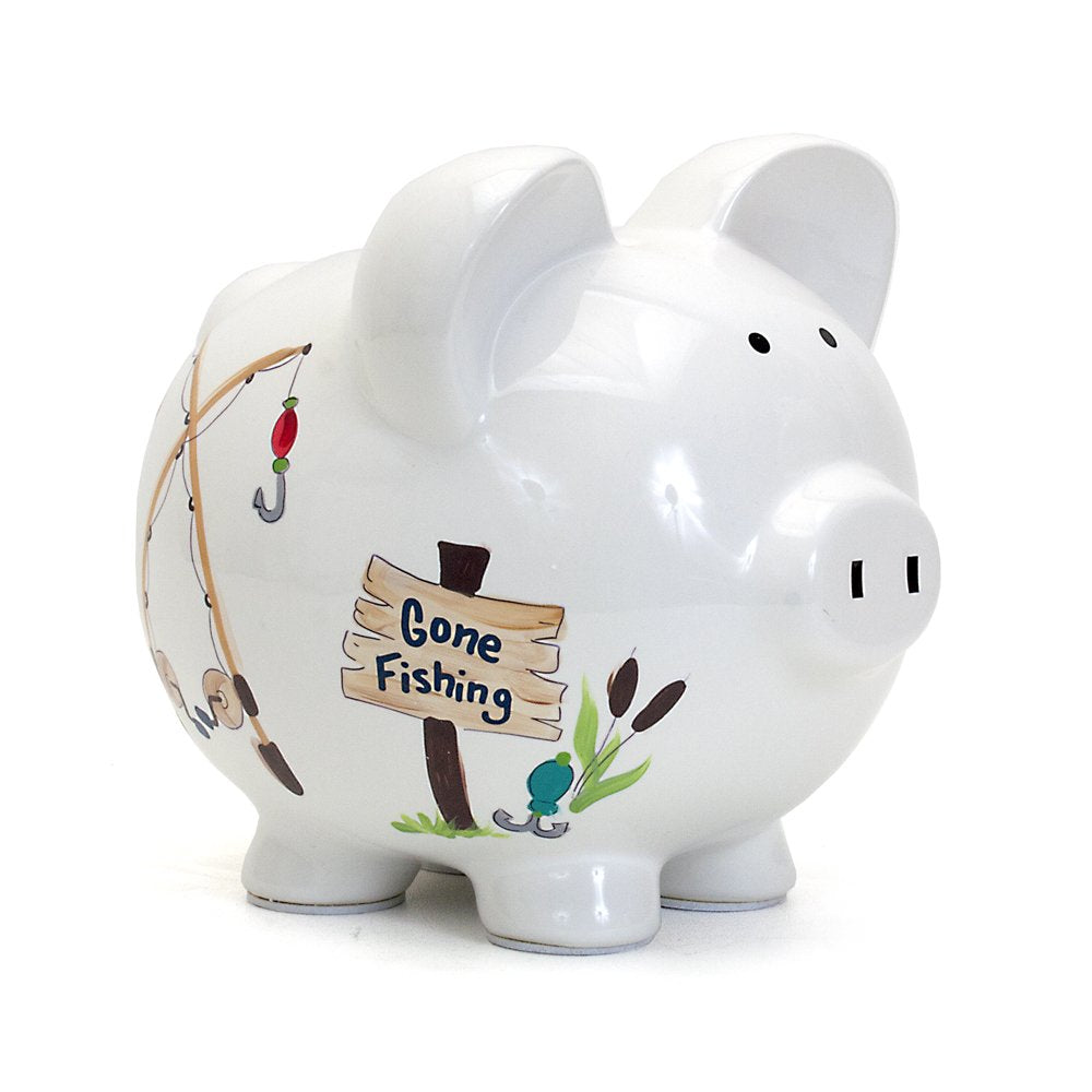 Child to Cherish Ceramic Piggy Bank for Boys, Gone Fishing Design