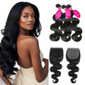 12A Human Hair Bundles with Closure Body Wave - Natural Black