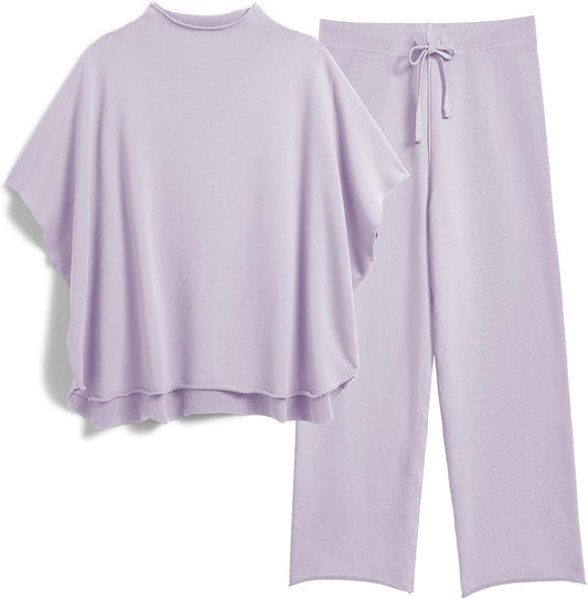 Women's Two Piece Outfits with Batwing Sleeve and Wide Leg Pants