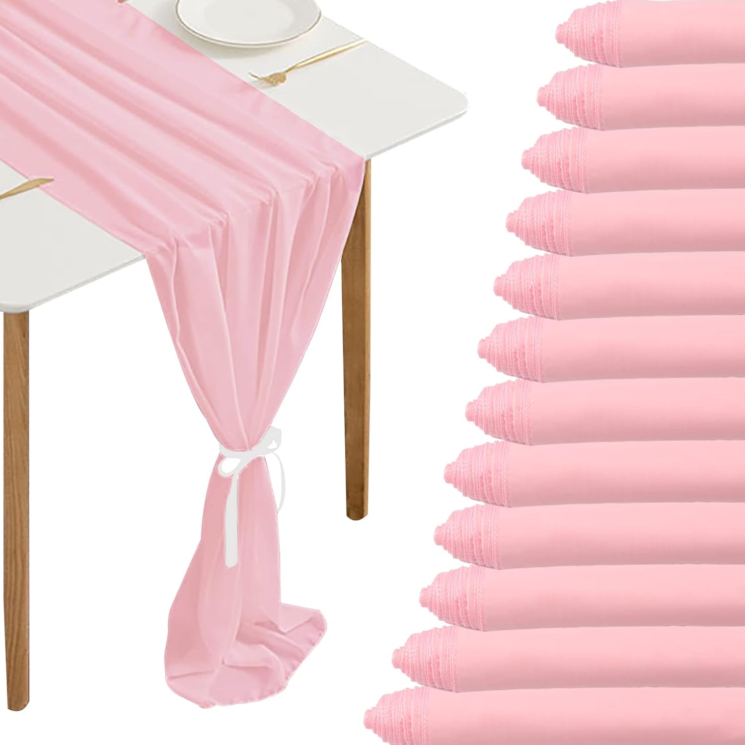 Chiffon Table Runner 12 Packs for Weddings and Parties - Pink