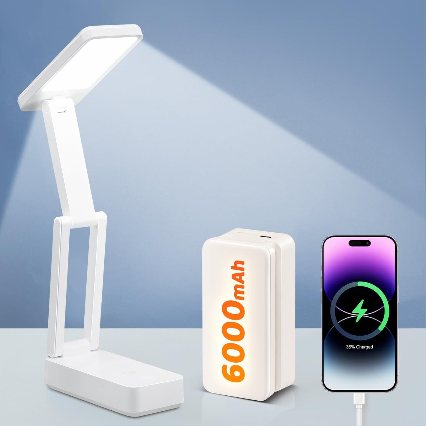 COOLNIGHT Portable Desk Lamp, Rechargeable 6000mAh Battery, 3 Colors, 15 Brightness Levels - Nail Puzzle Light