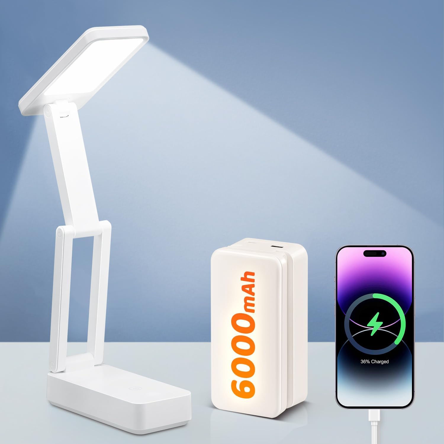 COOLNIGHT Portable Desk Lamp, Rechargeable 6000mAh Battery, 3 Colors, 15 Brightness Levels - Nail Puzzle Light
