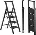 4 Step Ladder Folding Step Stool with Handrail - Heavy Duty 660lb