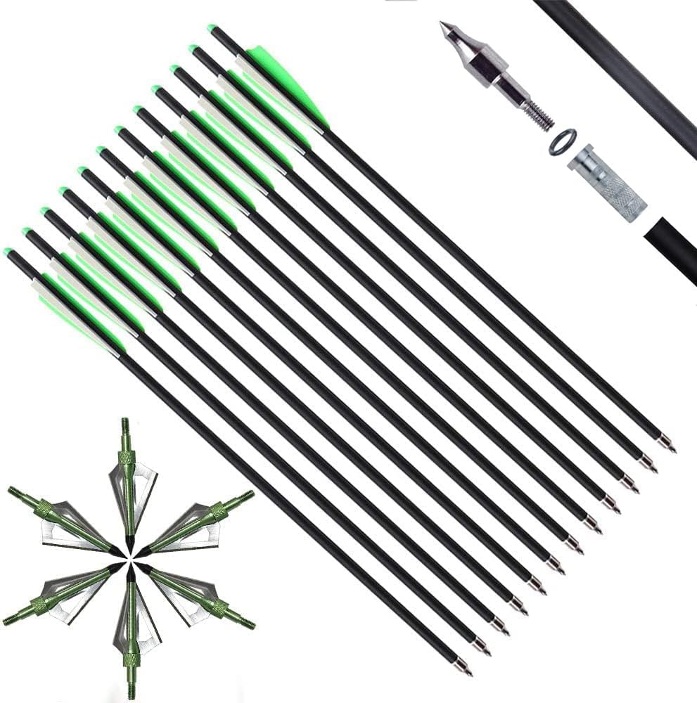 20 Inch Carbon Crossbow Bolts and Broadheads Set for Hunting