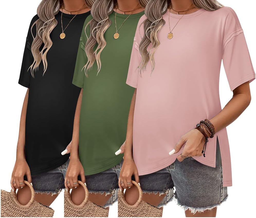 Ekouaer Maternity Shirts 3 Packs for Comfortable Pregnancy Wear
