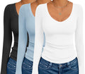 Ekouaer 3 Pack Long Sleeve Deep V Neck Thermal Tops - Soft Layering