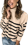 Fall Turtleneck Sweater for Women - Cozy Striped Ribbed Pullover