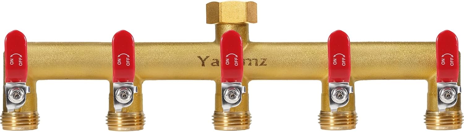 Garden Hose Splitter, Heavy Duty 5-Way Brass Valve for Outdoors