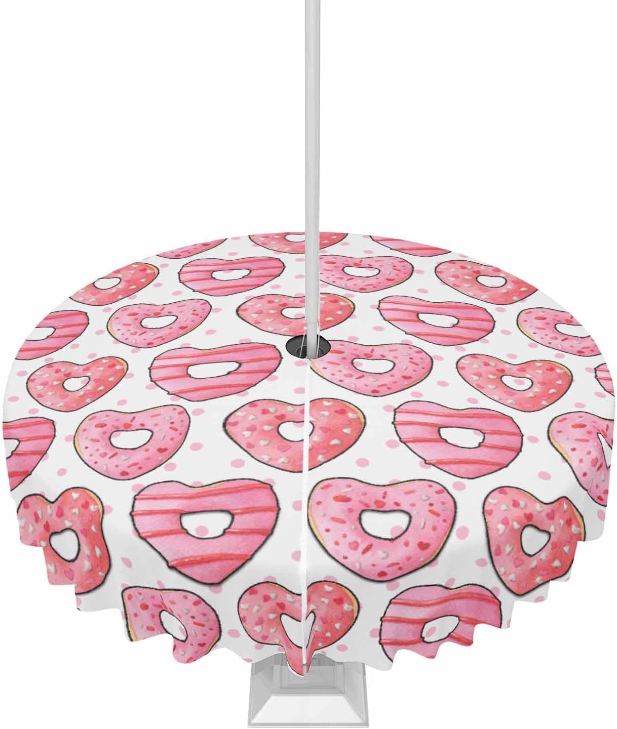 Pink Love Heart Waterproof Tablecloth - 60 Round Outdoor Cover