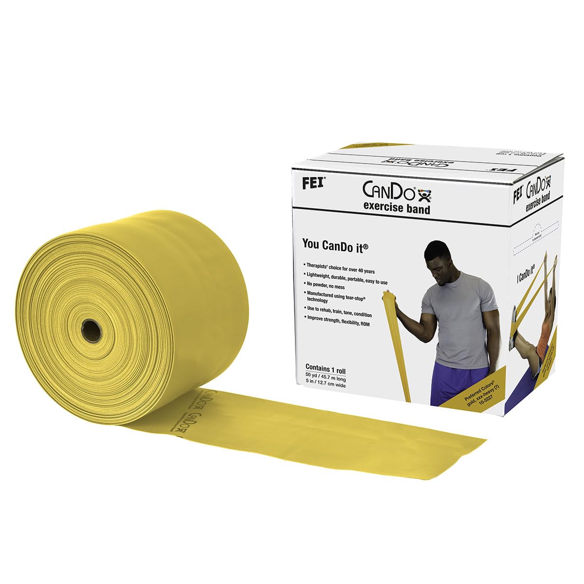 CanDo Low Powder Exercise Band Roll for Strength Training