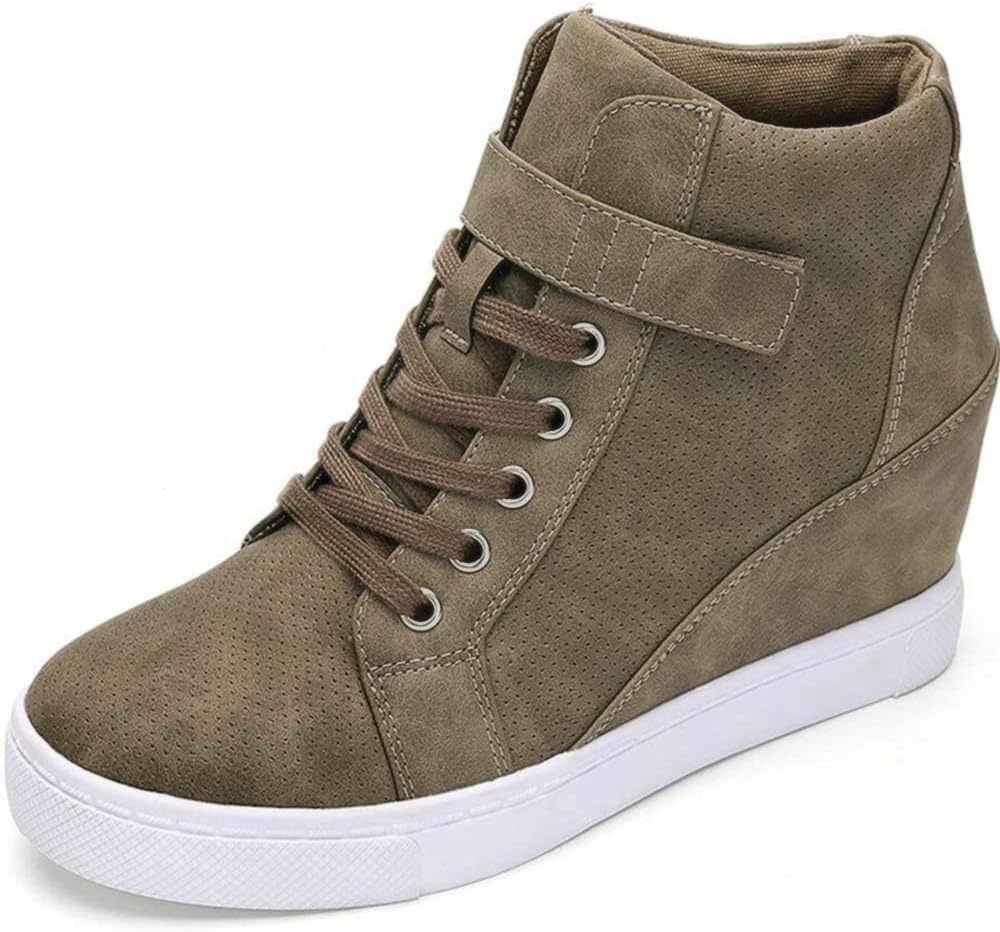 Athlefit Women's Lace Up Wedge Sneakers for Stylish Comfort