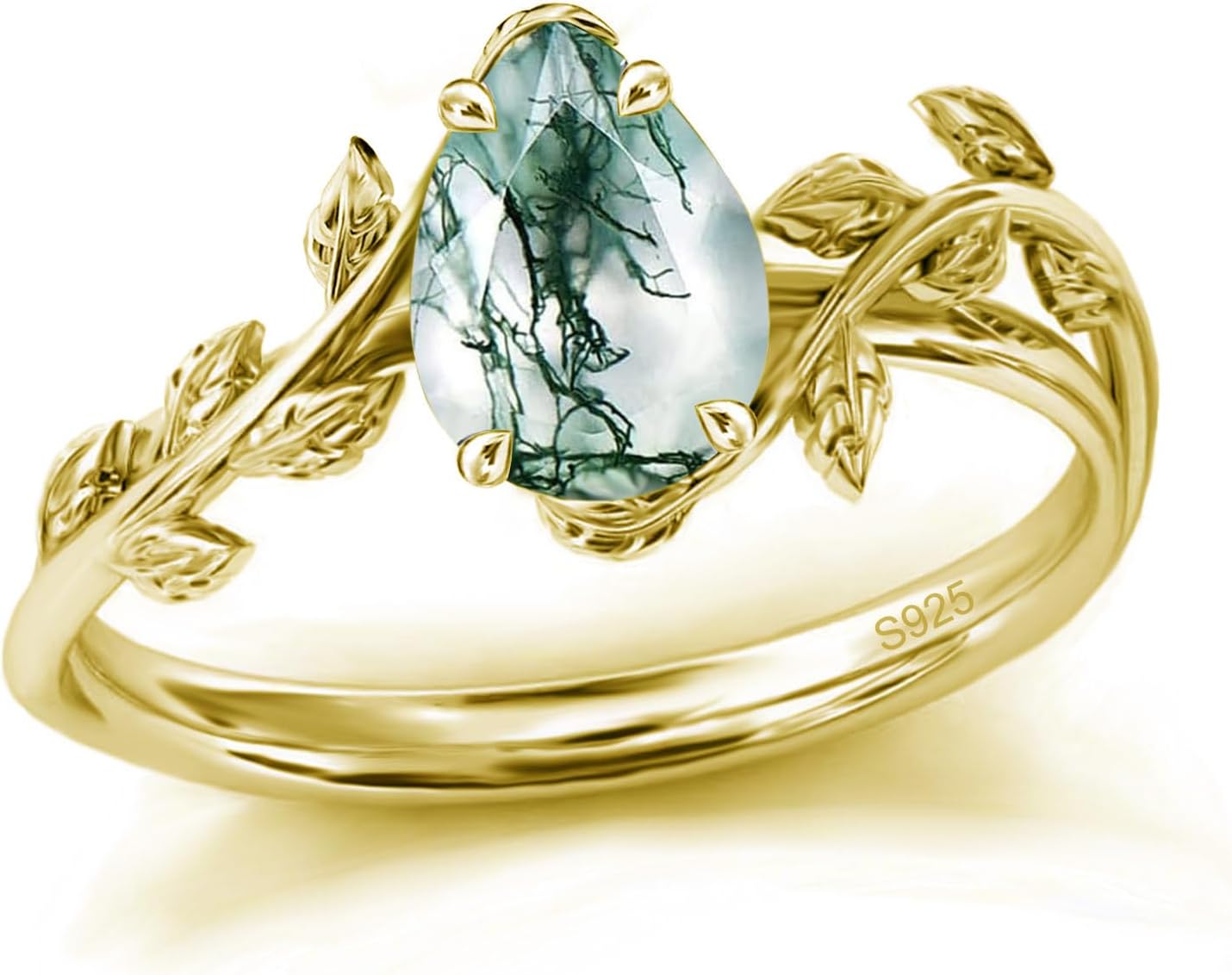 Natural Moss Agate Ring in 925 Sterling Silver for Women