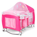 4 in 1 Pink Pack and Play with Bassinet - Portable Baby Playard