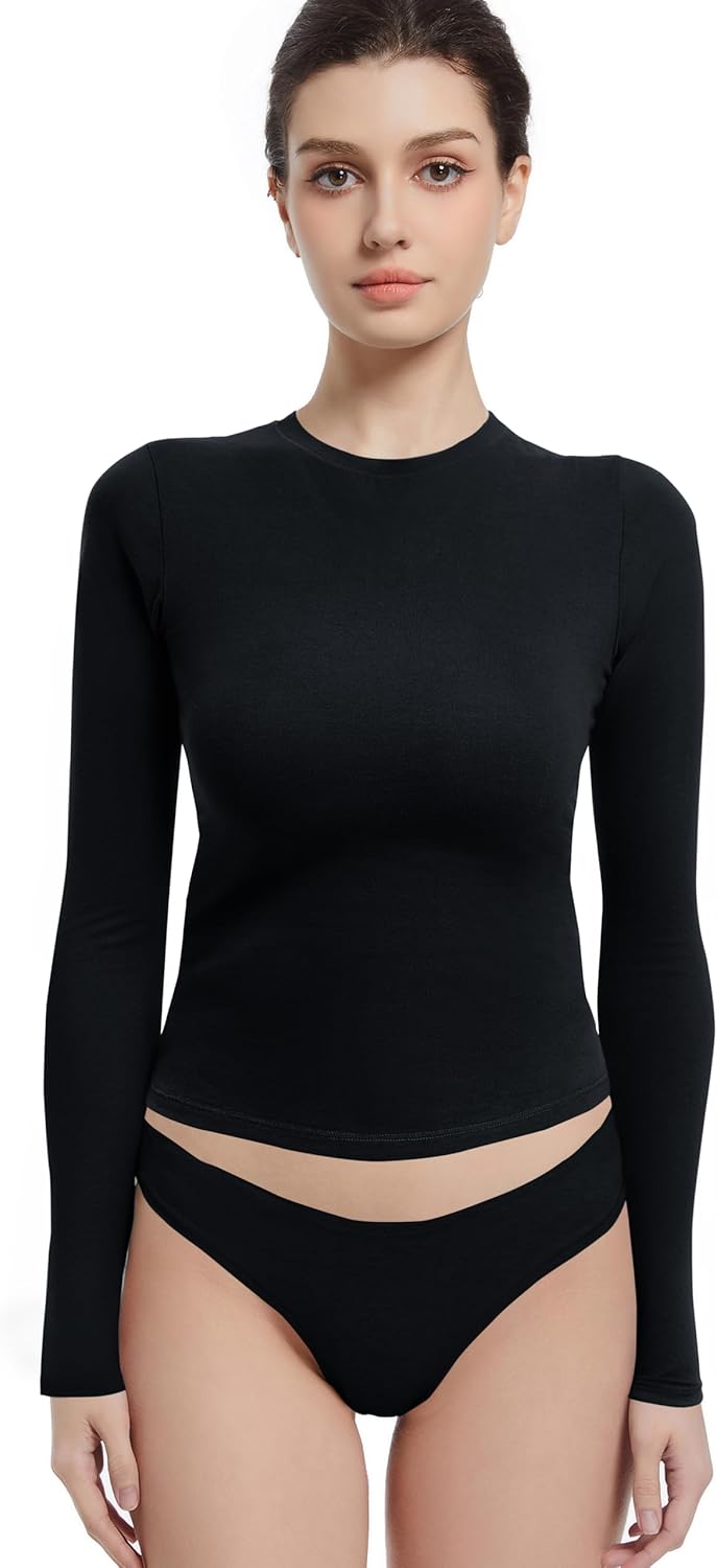 Long Sleeve Shirts for Women - Y2K Fitted Crop Tops