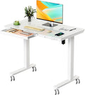 Glass Small Standing Desk with Drawer 35in x 20in - Compact Electric