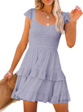 Women Summer Dresses Smocked Ruffle Babydoll Mini Dress - Flowy