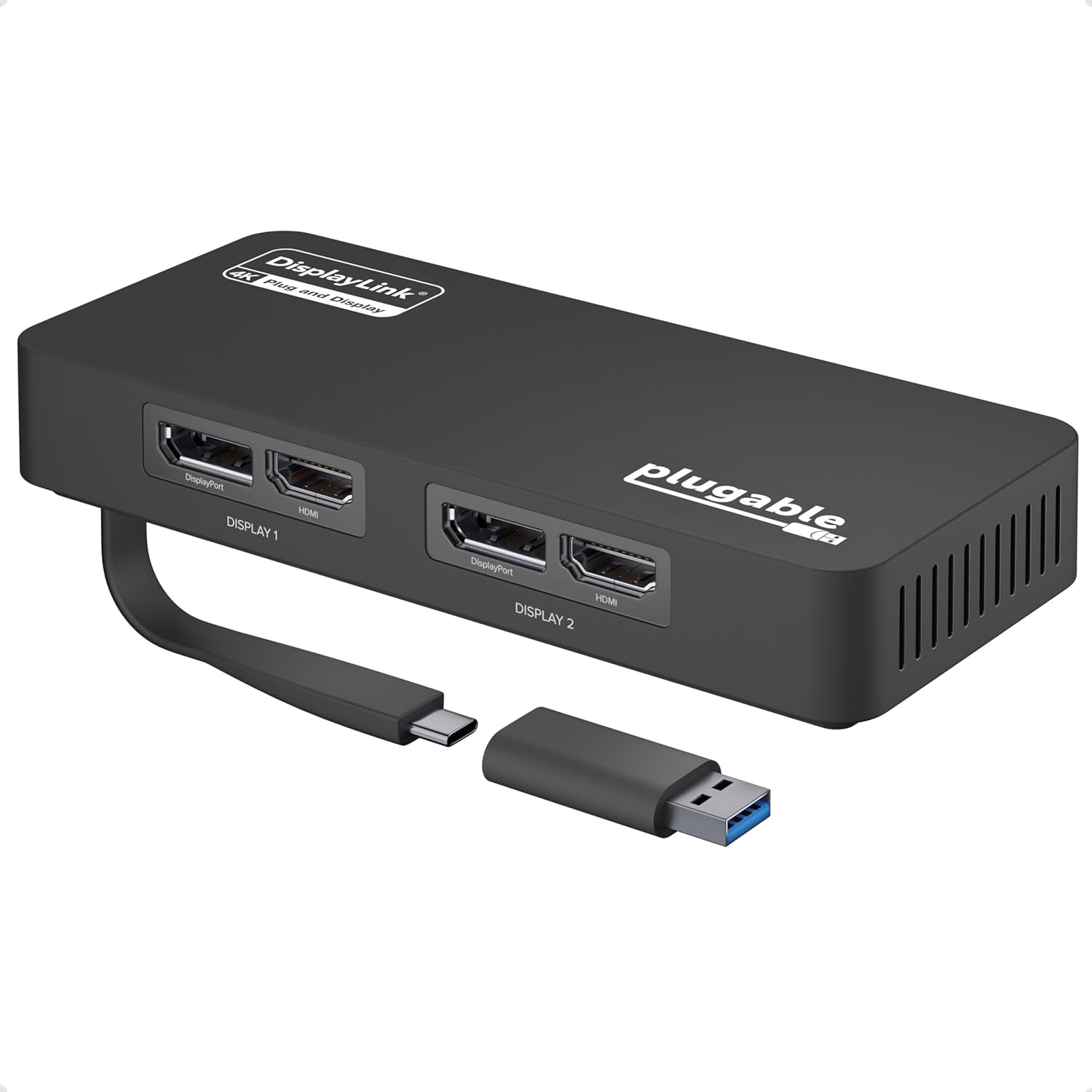 Plugable 4K Dual Monitor Adapter for USB 3.0 and USB-C Use