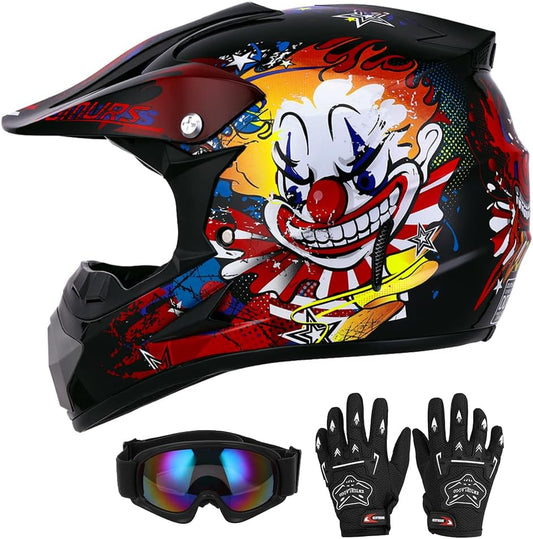 Youth Dirt Bike Helmet with Goggles & Gloves for Kids Ages 5-14