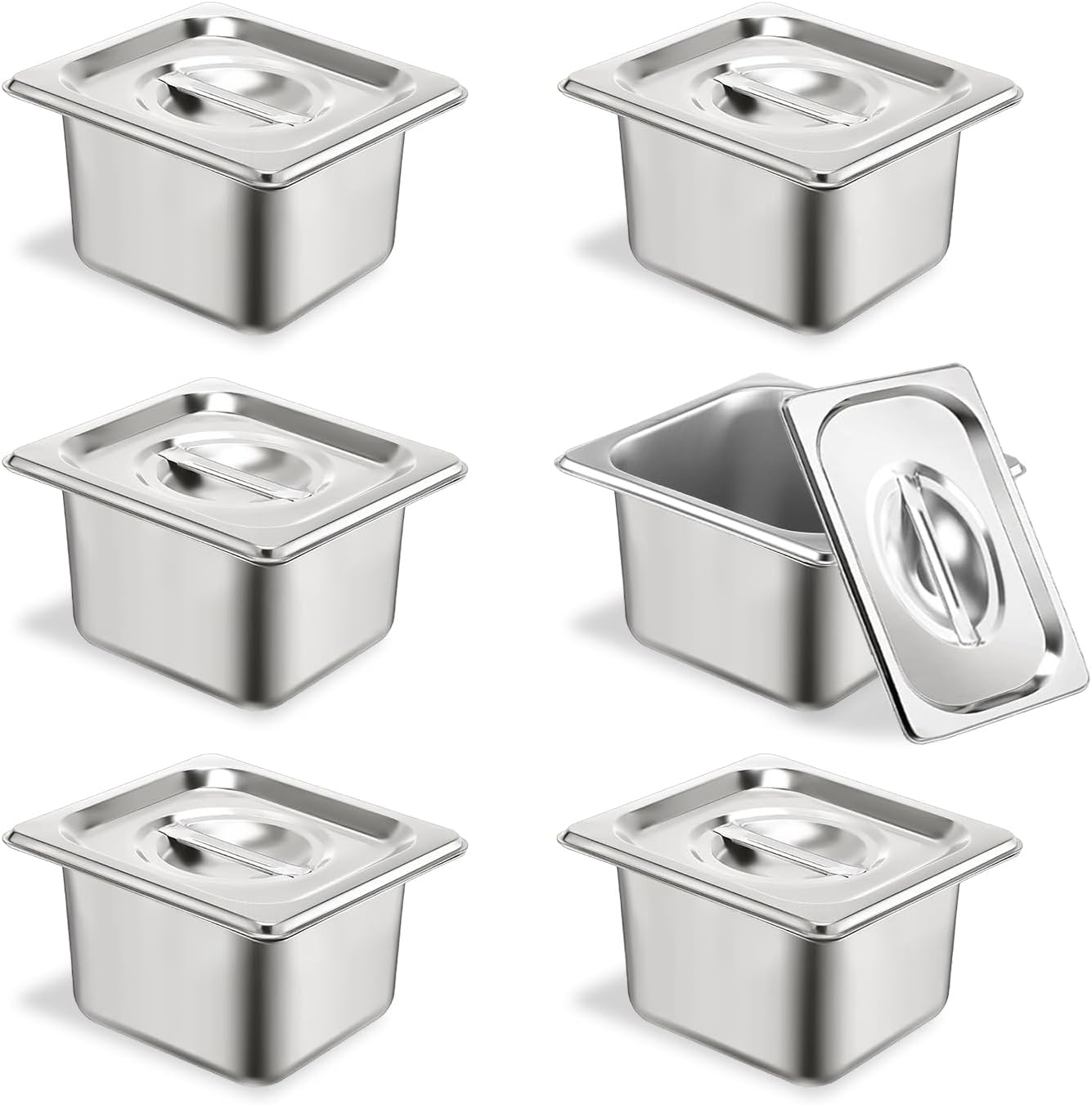 6 Set Stainless Steel Hotel Pans for Catering and Food Storage