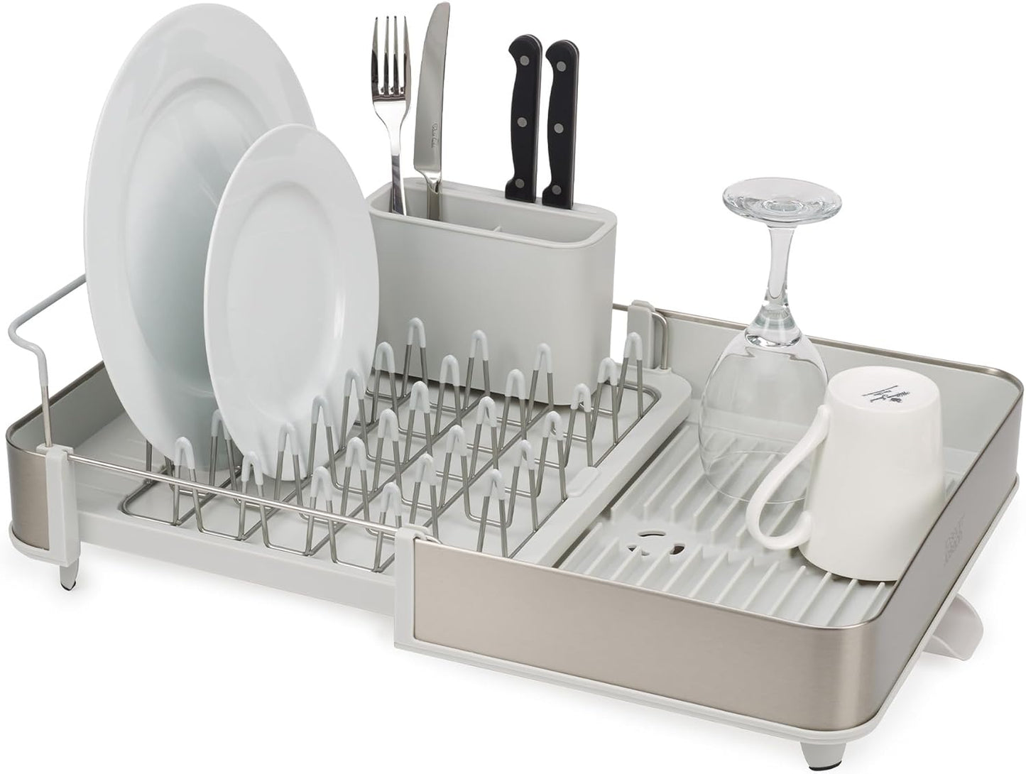 Extendable Dish Drying Rack with Removable Cutlery Holder