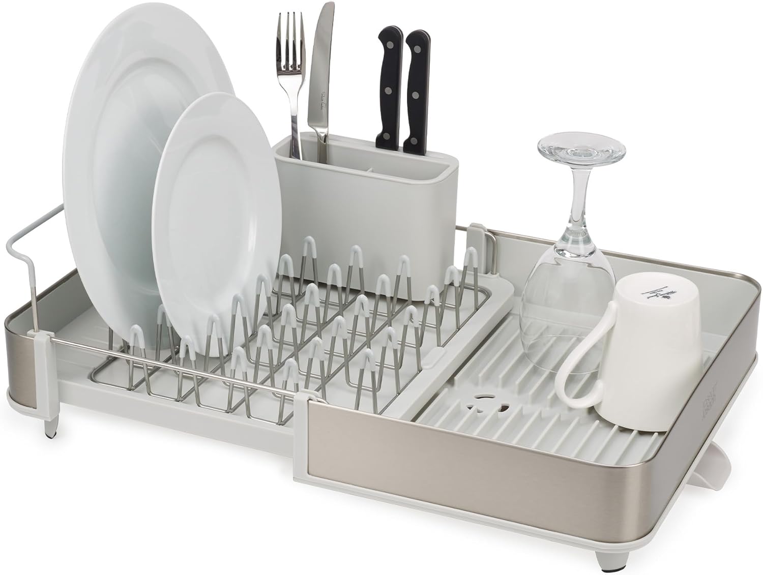 Extendable Dish Drying Rack with Removable Cutlery Holder