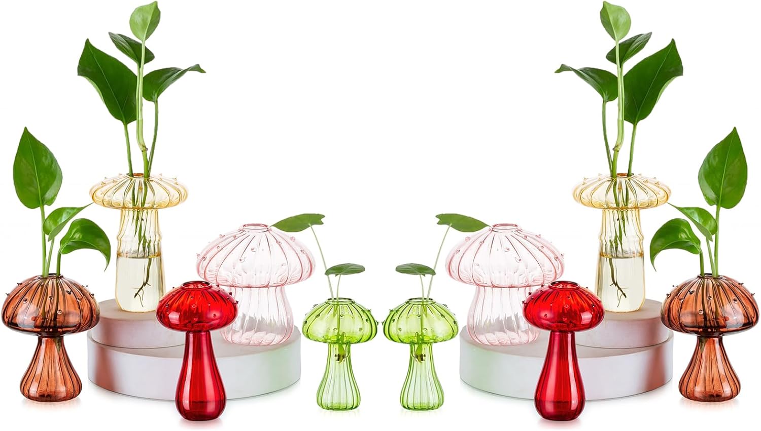 Mushroom Jars for Plants - Unique Colored Glass Vases Decor