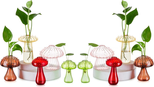 Mushroom Jars for Plants - Unique Colored Glass Vases Decor