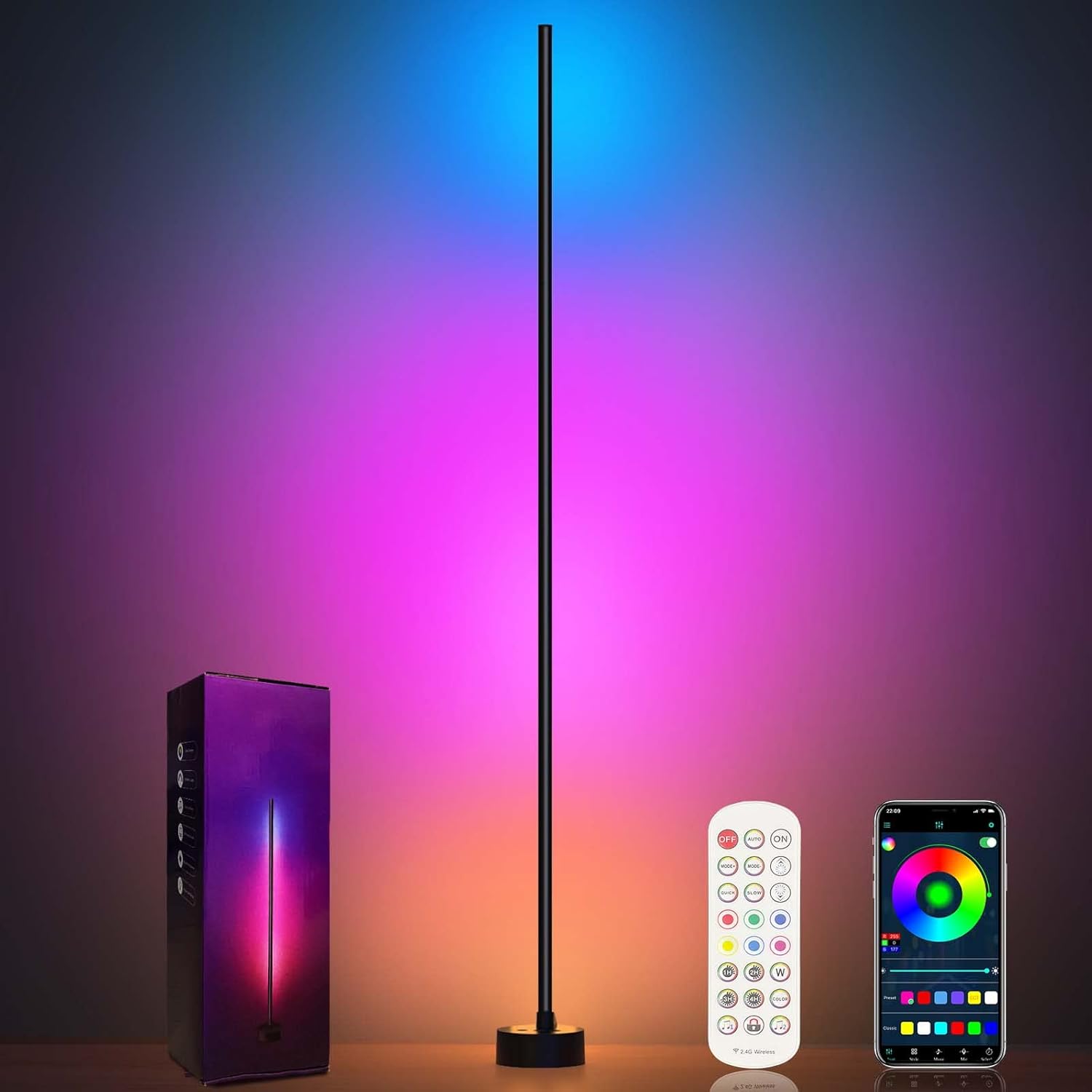 Smart RGB LED Corner Floor Lamp with App Control and Music Sync