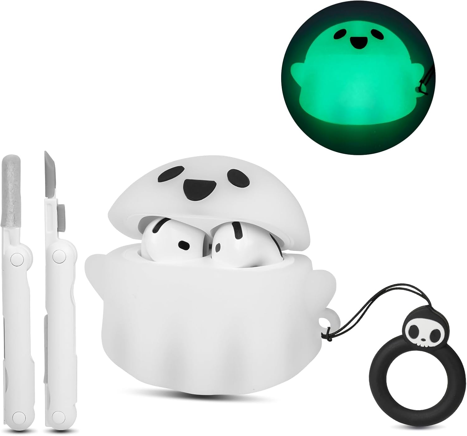 Glow-in-The-Dark 3D Ghost AirPods 4 Case + Cleaner Kit - CCXNAS