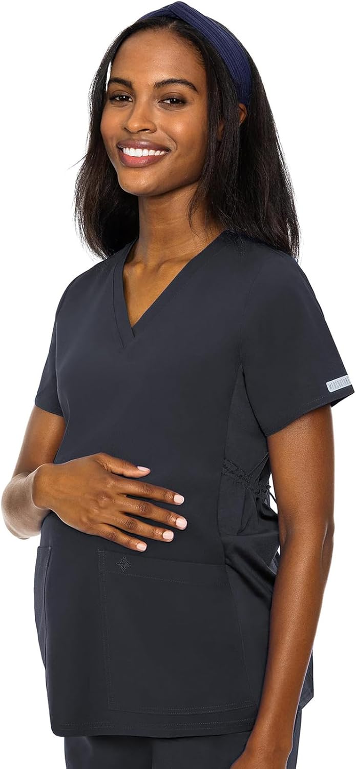 Med Couture Maternity V-Neck Scrub Top with Flattering Fit