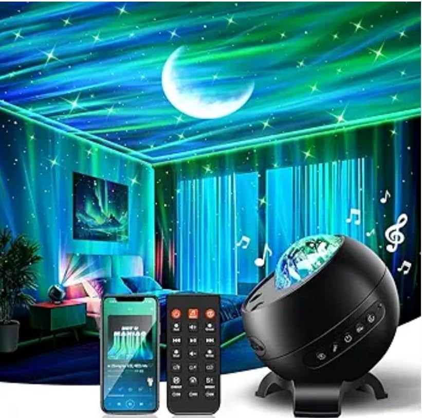 COOLNIGHT Star Projector: 5 Moons, 21 RGB Colors, 15 Noises, Bluetooth Speaker, Ceiling Projector