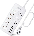 20FT Surge Protector Power Strip with USB C and Flat Plug - Long Reach