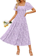 Boho Floral Midi Dress Womens Summer Square Neck - Flowy Beachwear