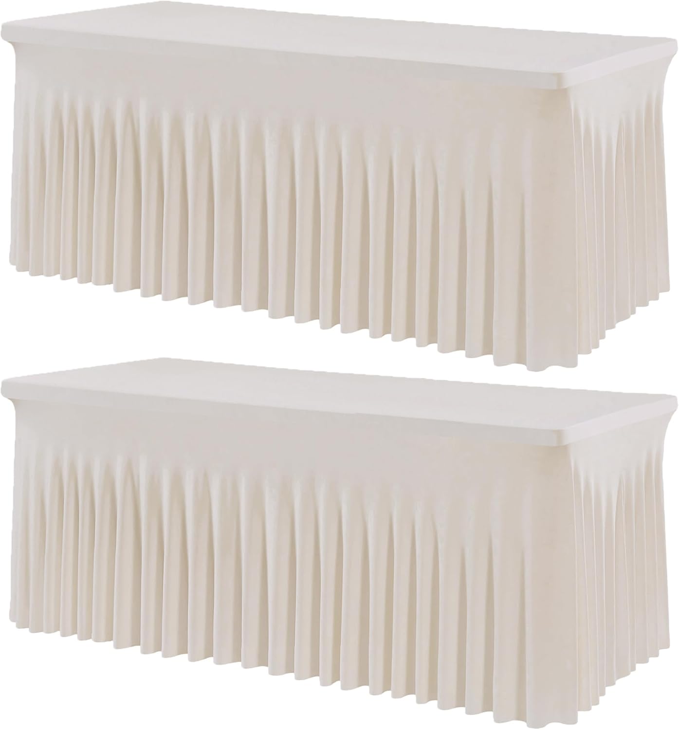 2 Pack Spandex Ivory Tablecloths for 6 Foot Rectangle Tables