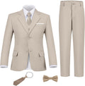Boys Slim Fit Black & Blue Formal Suit Set - Complete 6-Piece Outfit