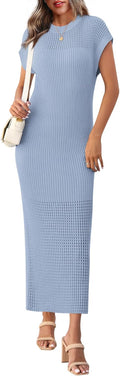 Womens Ribbed Knit Dress Maxi Cap Sleeve Crewneck - Comfortable Fit